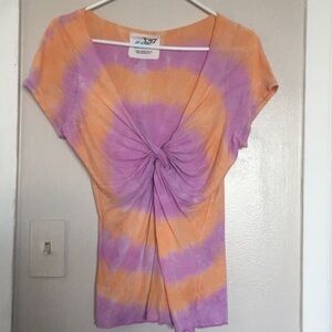 Vintage Y2K GOA USA Short Sleeved Tie-dye Lohan V-neck T-shirt large